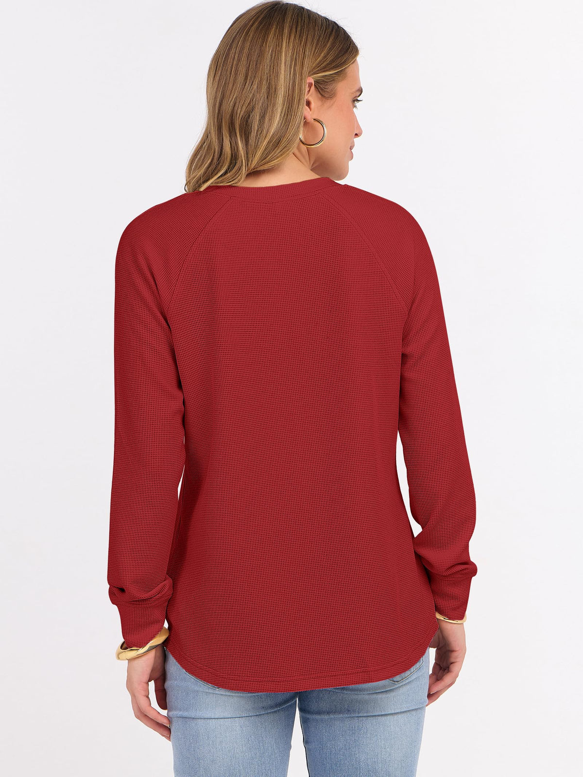 ANRABESS Women's Waffle Knit Henley Top Long Sleeve Shirts Jansha Store