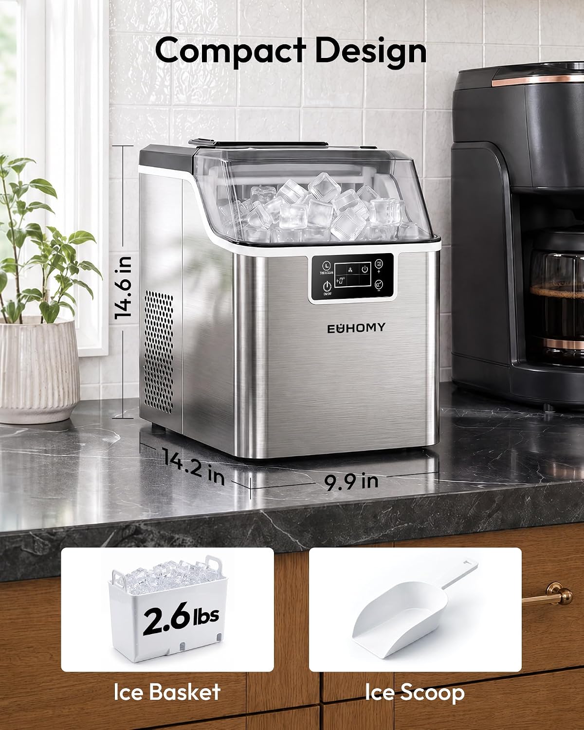 EUHOMY Ice Cube Maker Machine Countertop, 45Lbs/Day, 24Pcs in 13 Mins Jansha Store