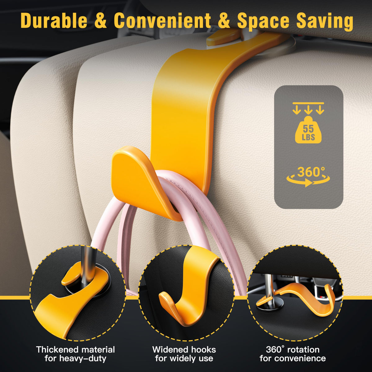 4-Pack Car Headrest Hooks Holds 55lbs Seat Storage Organizer for Bags Jansha Store