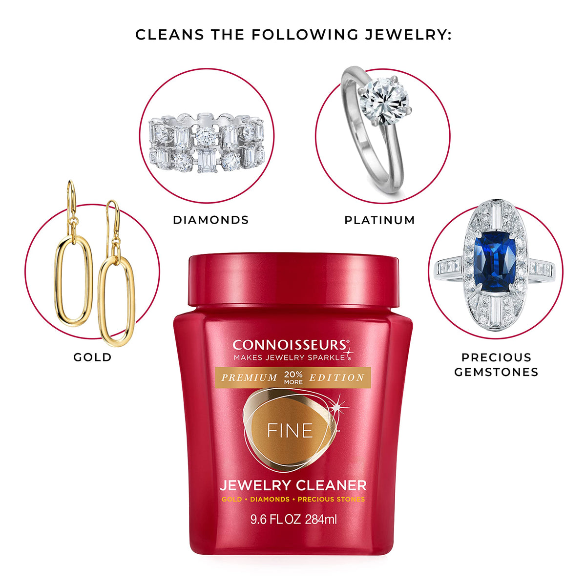 CONNOISSEURS Premium Edition Jewelry Cleaner, Value Size 9.6oz - Pick from Fine, Silver or Delicate Jewelry Cleaner Jansha Store