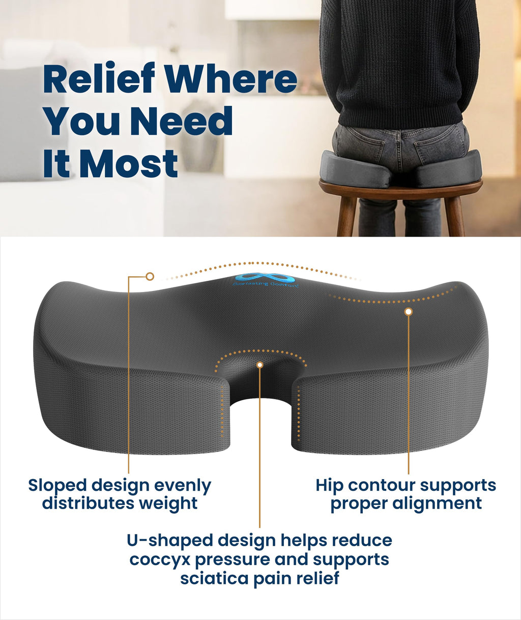 Everlasting Comfort Doctor Recommended Memory Foam Seat Cushion for Office Chairs & Car - Ergonomic Office Desk Accessories - Cushions for Tailbone Pain Relief, Sciatica (Black, Large) Jansha Store