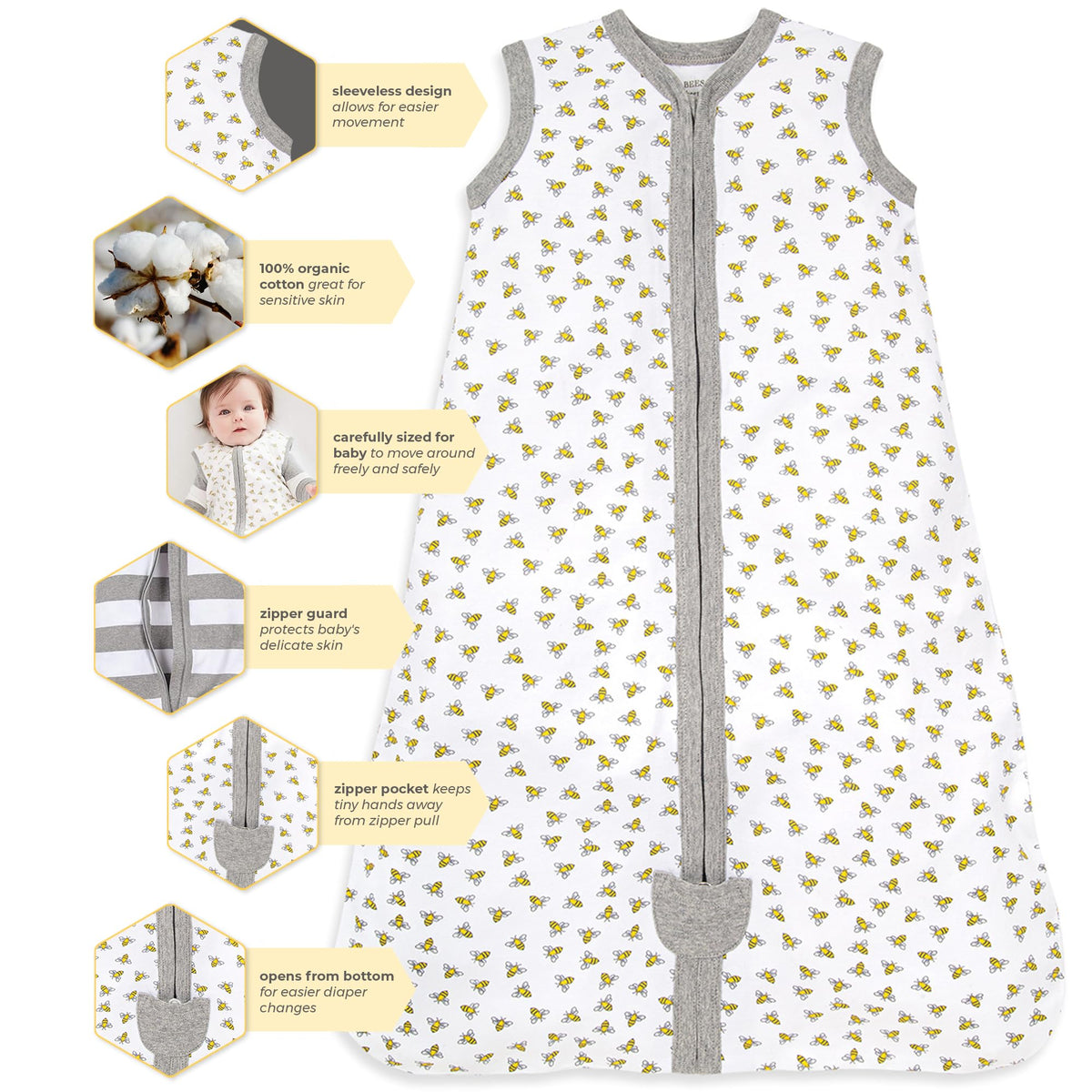 Burt's Bees Baby Infant Wearable Blanket, Organic Cotton Unisex Beekeeper - Light Weight 0.5 TOG or Medium Weight 1.5 TOG Jansha Store