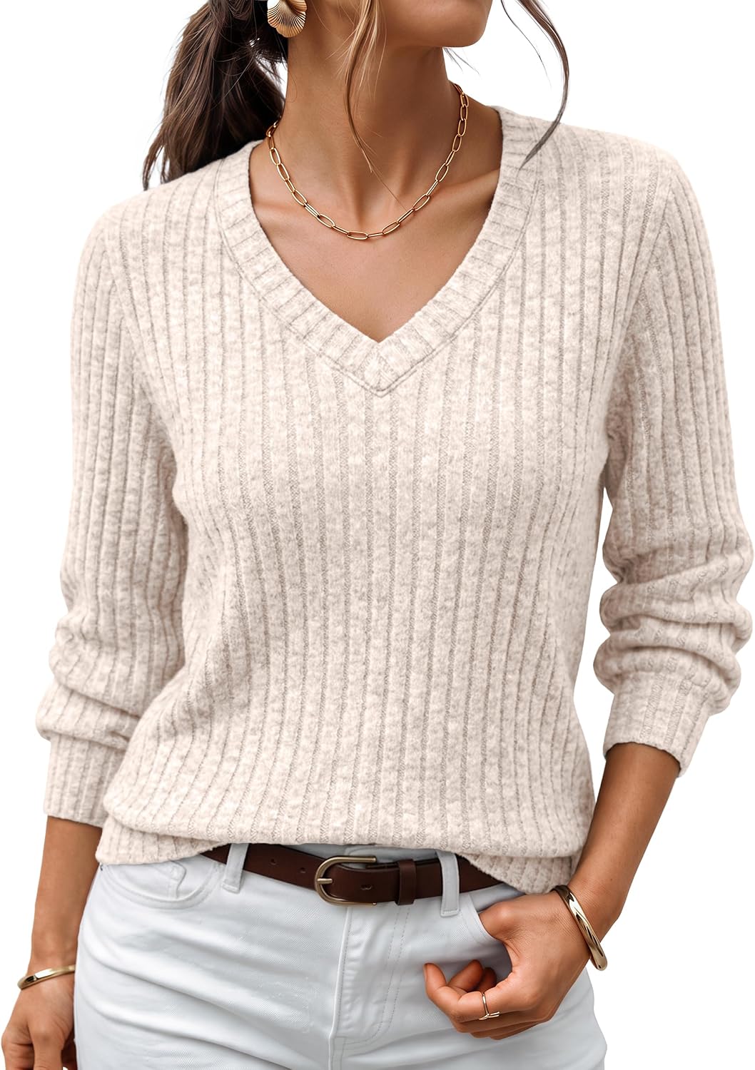 AUTOMET Womens V Neck Long Sleeve Shirts Fall Tops 2026 Lightweight Sweater Jansha Store