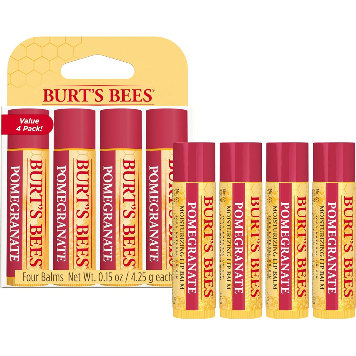 Burt's Bees Lip Balm, Pomegranate, 0.15 oz., 4 Tubes Jansha Store