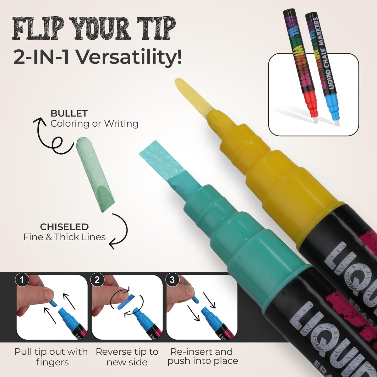 Bandle B. Chalk Markers - 8 Vibrant, Erasable, Non-Toxic, Water-Based, Reversible Tips. For Glass or Chalkboard Markers for Businesses, Restaurants, Liquid Drawing Chalk (Vibrant 6mm) Jansha Store