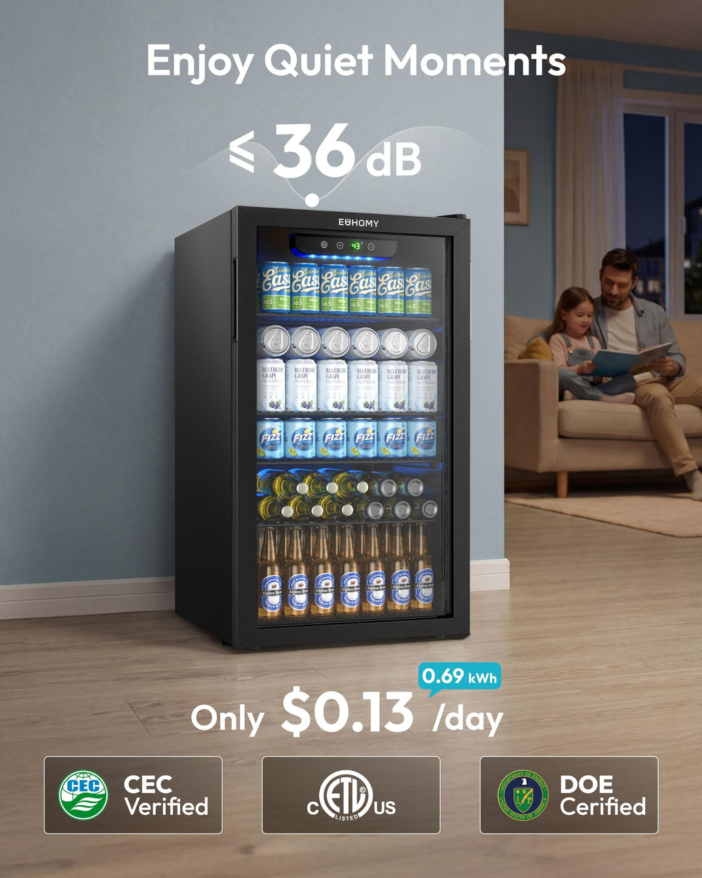 EUHOMY 145 Can Mini Fridge, 4.5 Cu.ft Beverage Refrigerator with Glass Door Jansha Store