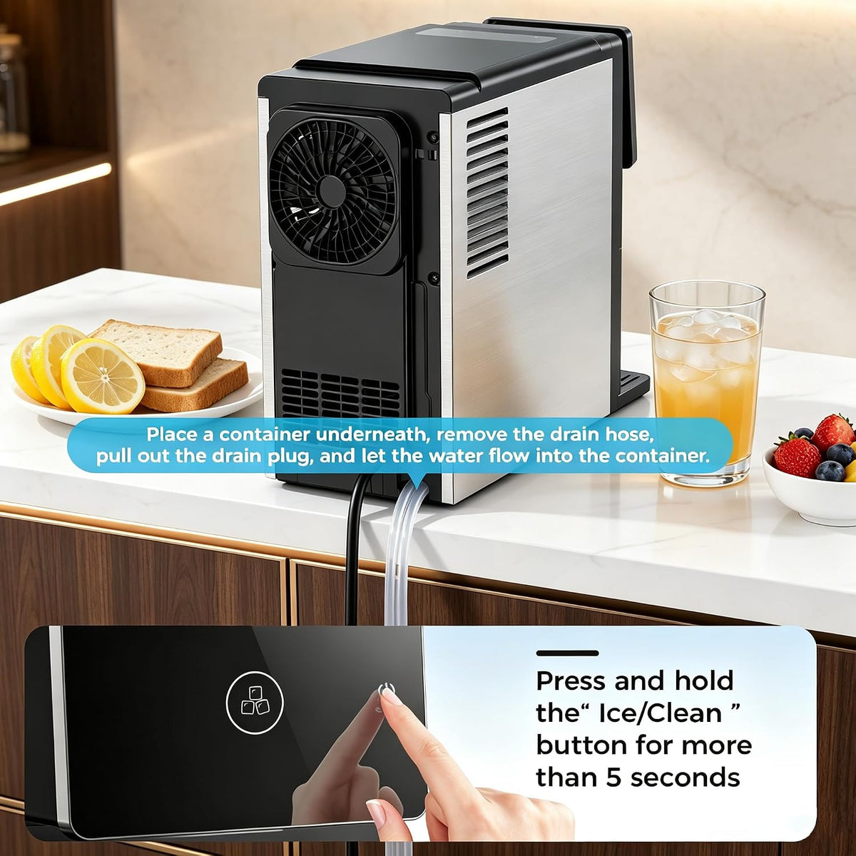COWSAR Nugget Countertop Ice Maker, 33 lbs/Day Chewable Pellet Ice Machine with Self-Cleaning, Auto Lighting & Measured Dispensing, Portable Pebble Ice Maker for Home, Kitchen, Office, Black Jansha Store