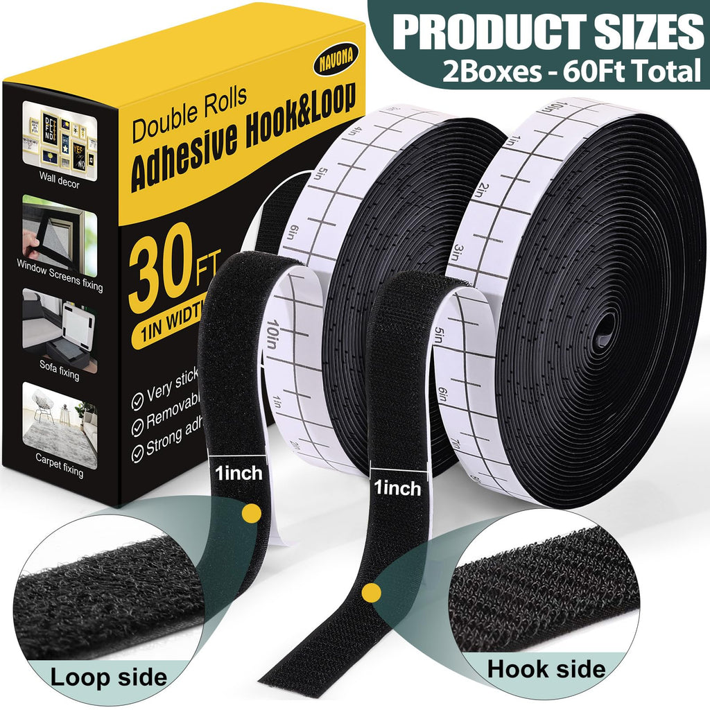Navona 30Ft x 1 Inch Heavy Duty Hook and Loop Strips with Adhesive, Black Jansha Store