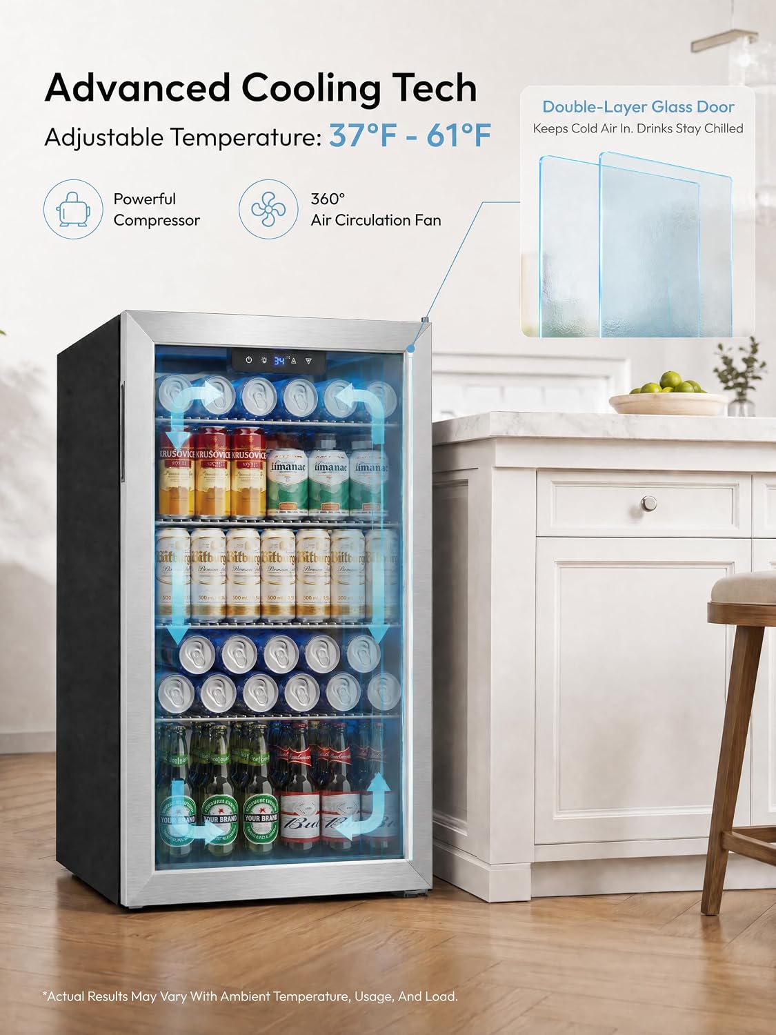 Icyglee 3.2 Cu.Ft Beverage Refrigerator Cooler, 126 Can Mini Fridge,Silver Jansha Store