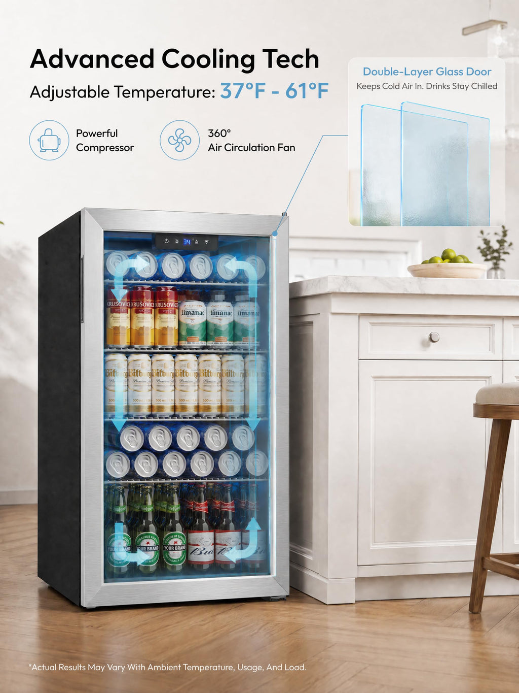 Icyglee 126 Can Mini Fridge, 3.2 Cu.Ft Beverage Refrigerator, Drink Cooler Jansha Store