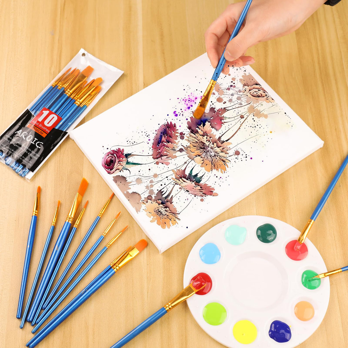 AROIC 10 Pcs Paint Brushes, Acrylic Oil Watercolor Painting Brush Set Jansha Store