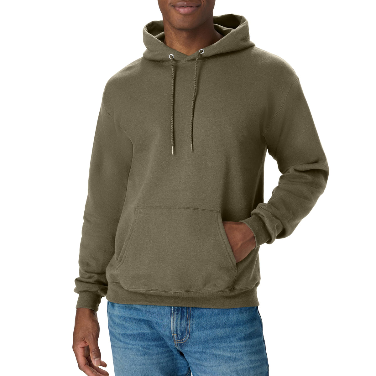Back view of the fleece hooded sweatshirt with plain unprinted panel