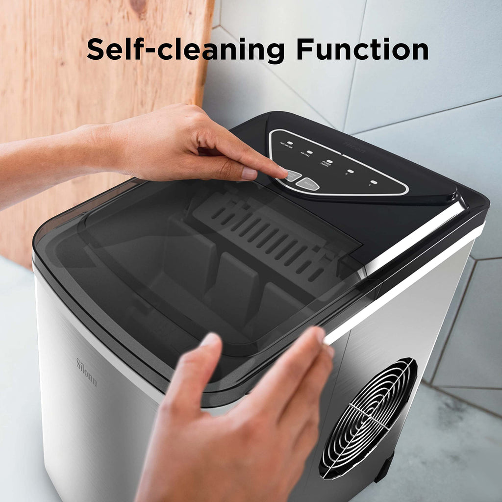 Silonn Ice Maker Countertop, Portable Ice Machine with Carry Handle, Self-Cleaning Ice Makers with Basket and Scoop, 9 Cubes in 6 Mins, 26 lbs per Day, Ideal for Home, Kitchen, Camping, RV Jansha Store