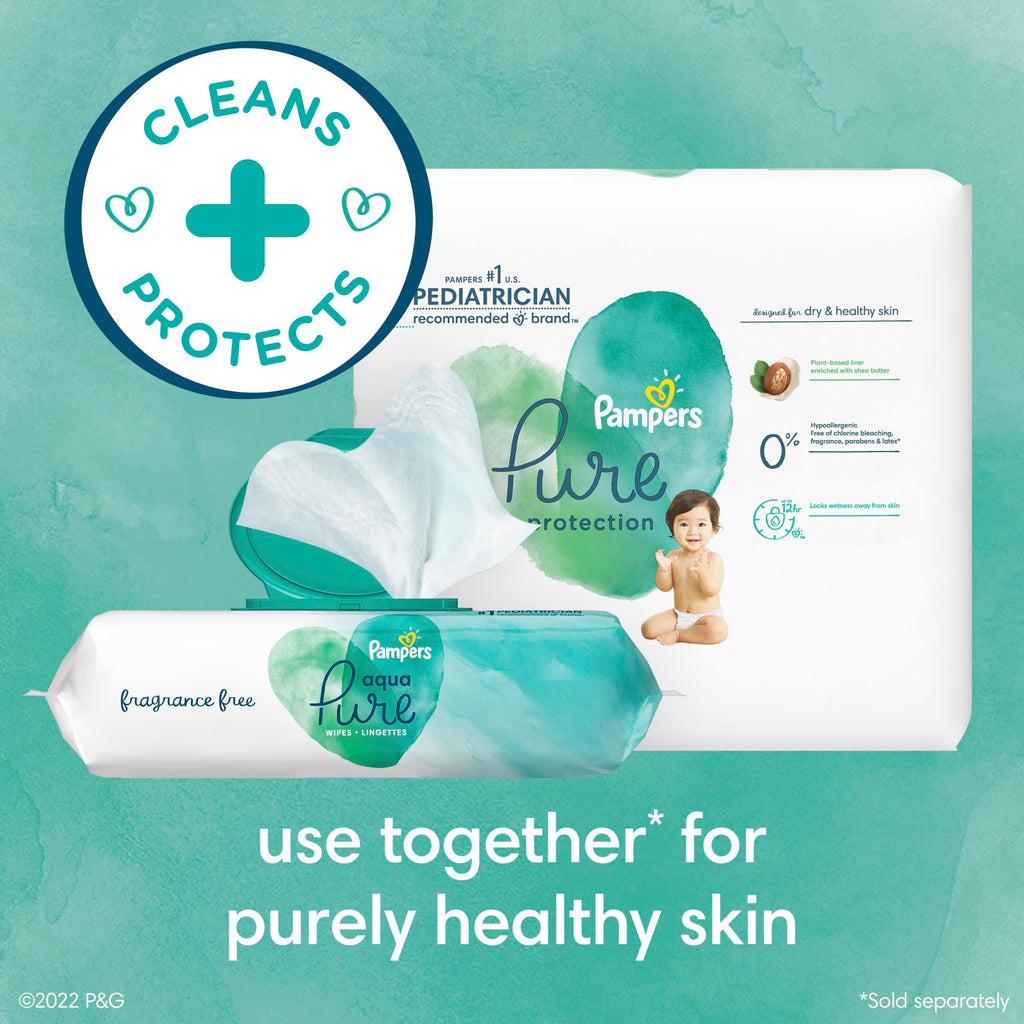 Pampers Aqua Pure Baby Wipes, Unscented, Fragrance Free, 99% Water, Water Based, Multi-Use, 672 Wipes Total (12X Flip-Top Packs) Jansha Store