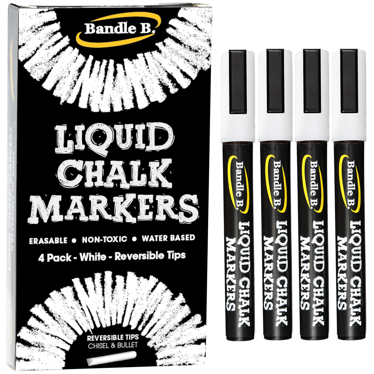 Bandle B. Chalk Markers - 8 Vibrant, Erasable, Non-Toxic, Water-Based, Reversible Tips. For Glass or Chalkboard Markers for Businesses, Restaurants, Liquid Drawing Chalk (Vibrant 6mm) Jansha Store