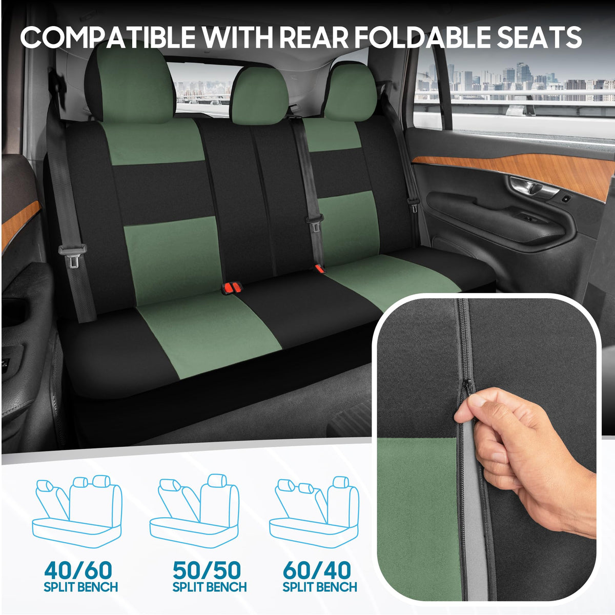 BDK PolyPro Car Seat Covers Full Set in Solid Black, Front and Rear Split Bench Seat Covers for Cars, Easy to Install Car Seats Cover Set and Accessories for Auto Trucks Van SUV - Solid Black Jansha Store