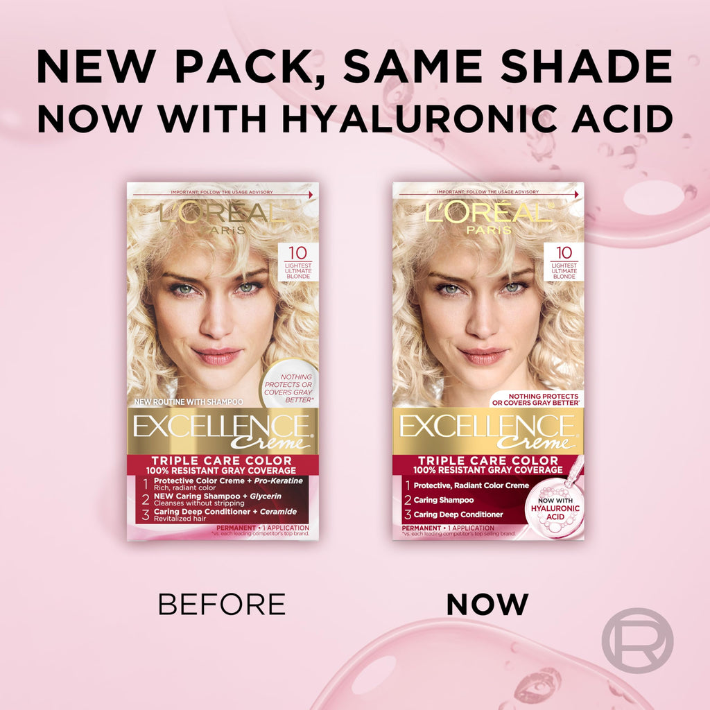 L'Oreal Paris Excellence Crème Permanent Hair Dye, Triple Care Hair Color with Hyaluronic Acid for 100% Gray Coverage, 4 Dark Brown, 1 Kit (Packaging May Vary) Jansha Store