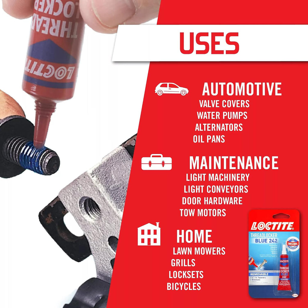 Loctite Threadlocker Blue 242 - Removable Thread Lock Glue for Nuts, Bolts, & Fasteners, Medium Strength Screw Glue to Prevent Loosening & Corrosion - 6 ml, 1 Pack Jansha Store