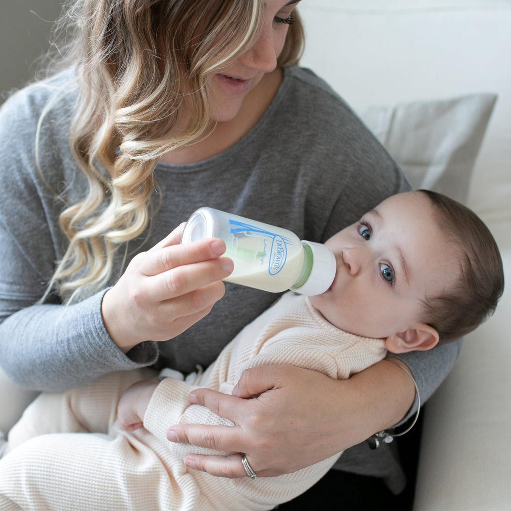 Dr. Brown's Anti-Colic Options+ Narrow Glass Baby Bottle, 8 oz/250 mL, with Level 1 Slow Flow Nipple, BPA-Free, 0m+, 1 Pack Jansha Store