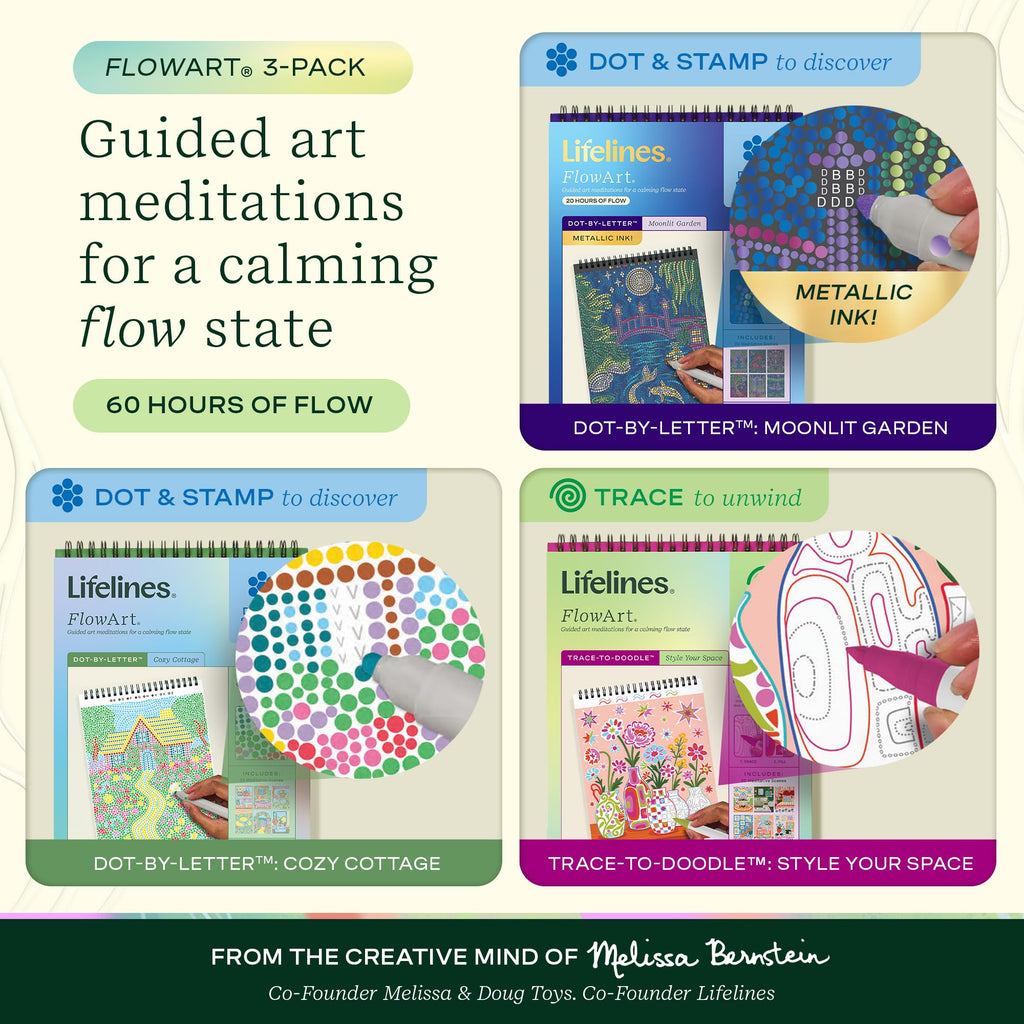 Lifelines FlowArt Activity Pads 3-Pack, Dot-by-Letter Guided Coloring Books Jansha Store