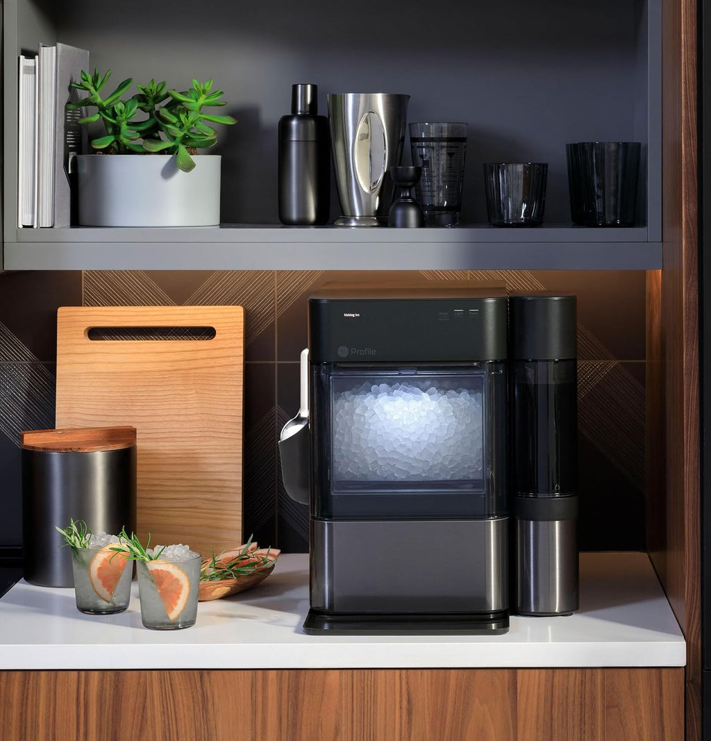 GE Profile Opal Ultra, Countertop Nugget Ice Maker, 1 Gal XL Side Tank, *Amazon Exclusive*, 38 lbs/Day, Pebble Pellet Crushed Ice Machine, WiFi Black Stainless Steel Jansha Store