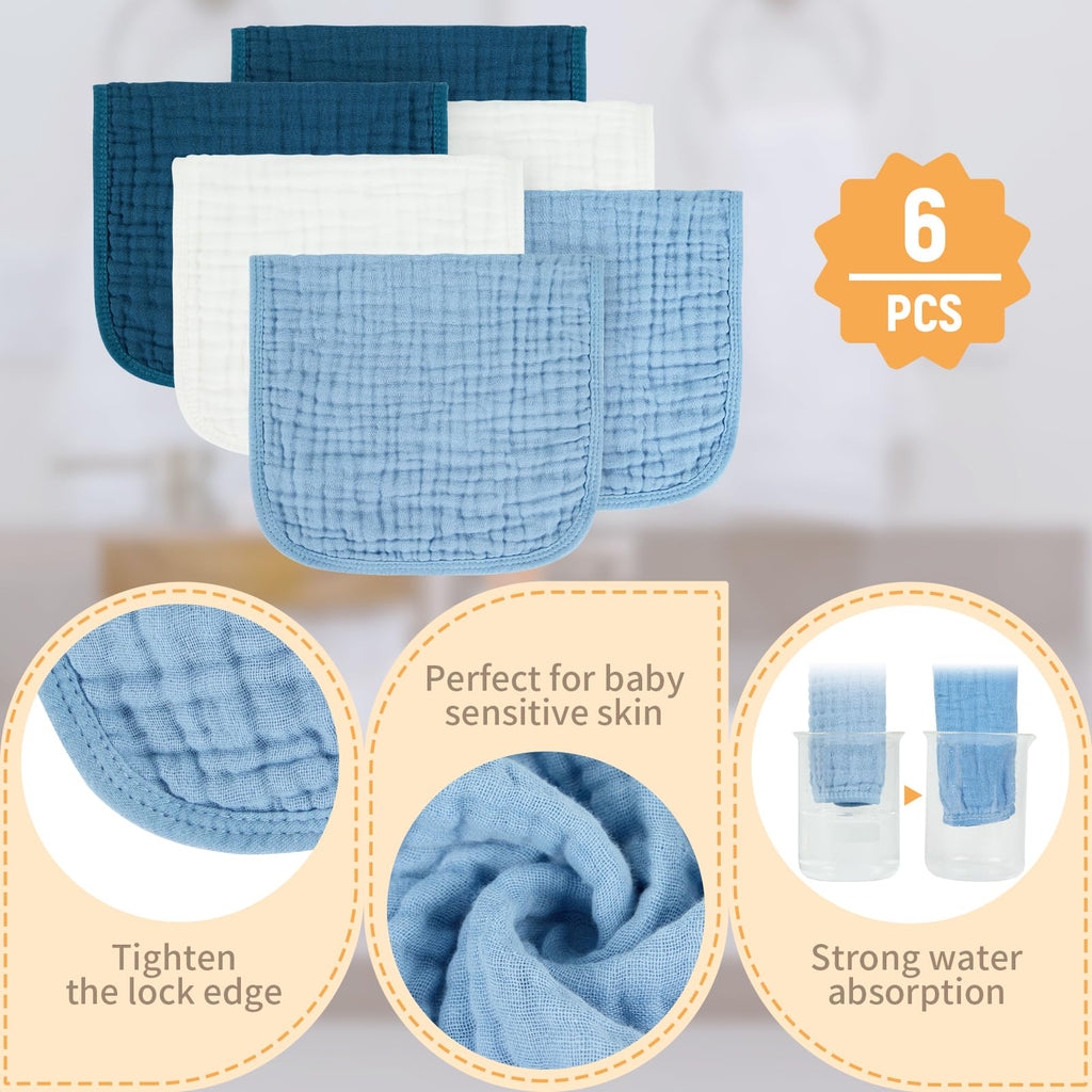 MIGIOL Baby Burp Cloths 100% Cotton Newborn Muslin Burp Cloths 10x20 inches Baby Essentials Blue & Green 5-Pack Jansha Store
