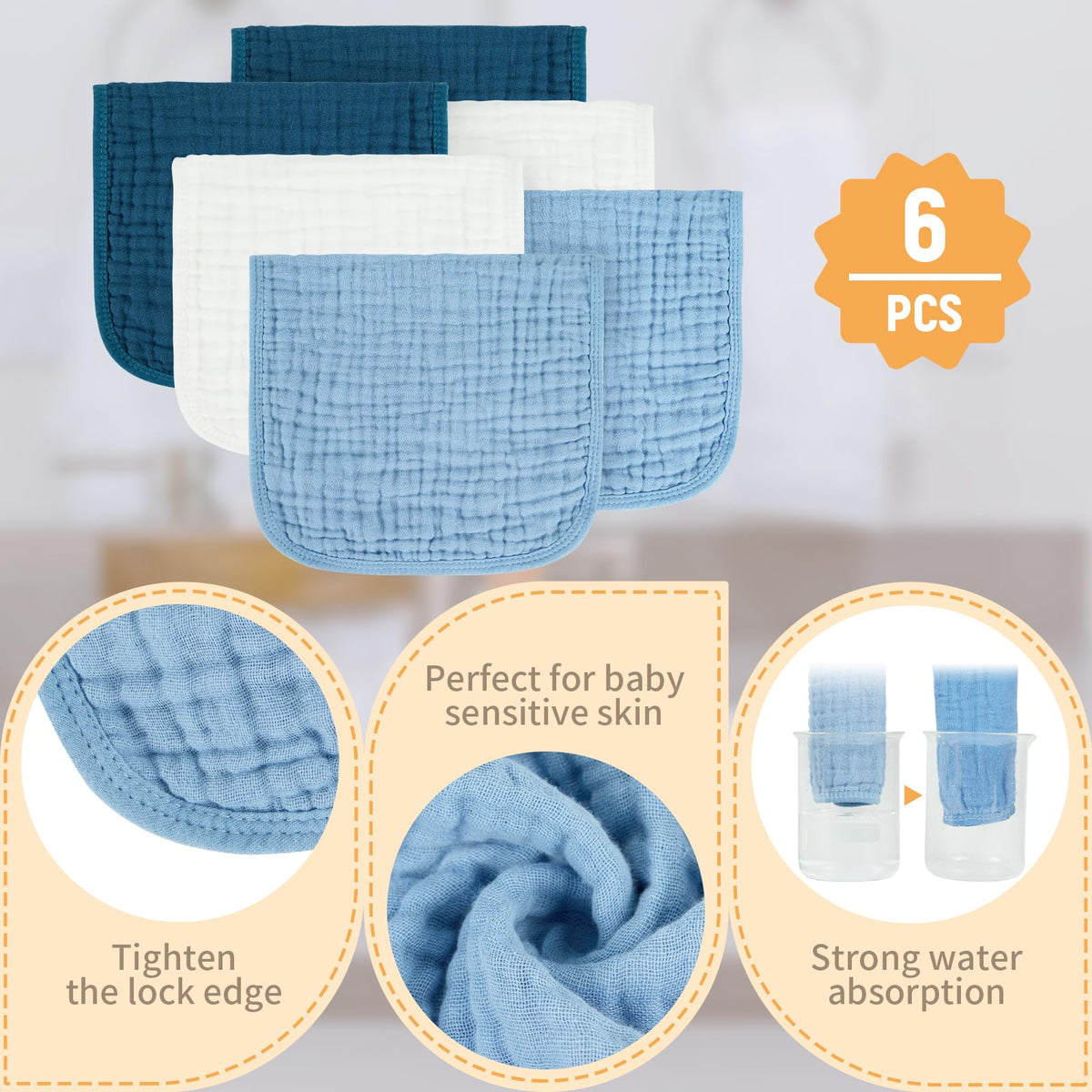 MIGIOL Baby Burp Cloths 100% Cotton Newborn Muslin Burp Cloths 10x20 inches Baby Essentials Blue & Green 5-Pack Jansha Store