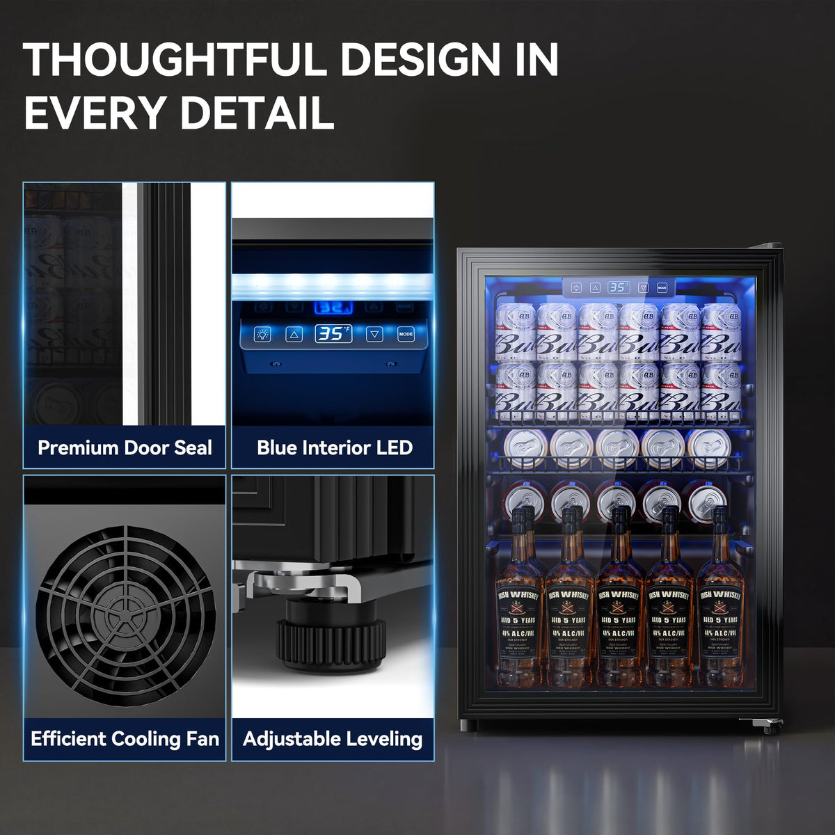 3.2 Cuft Beverage Fridge, 130 Can Mini Fridge With Glass Door, Black Jansha Store