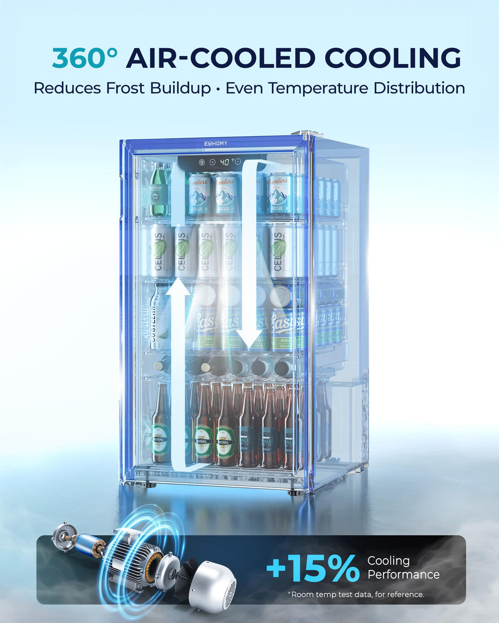 EUHOMY 145 Can Mini Fridge, 4.5 Cu.ft Beverage Refrigerator with Glass Door Jansha Store