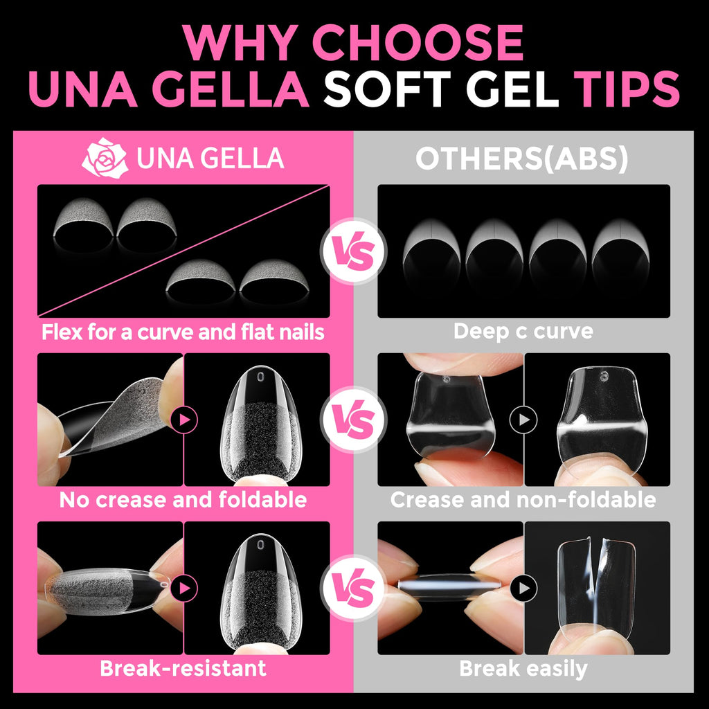 UNA GELLA Extra Short Square Kids Nail Tips 216Pcs Squoval Press On Nails Jansha Store