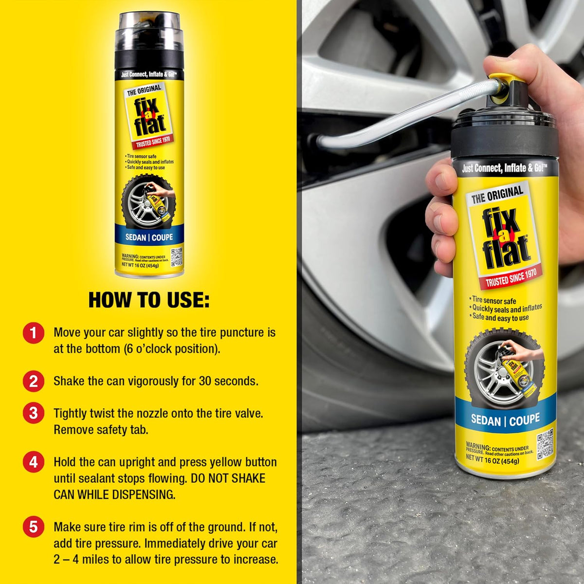 Fix-A-Flat S60420 Aerosol Emergency Flat Tire Repair and Inflator, for Standard Tires, Eco-Friendly Formula, Universal Fit for All Cars, 16 oz. (Pack of 1) Jansha Store
