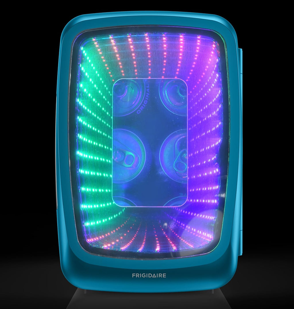 Frigidaire Gaming Light Up Mini Beverage Refrigerator, 6 can, 4 liters, Cooler with large see through door and LED lights Perfect for Gaming Experience, Home, Office, or Cars.12V Charger (Blue) Jansha Store