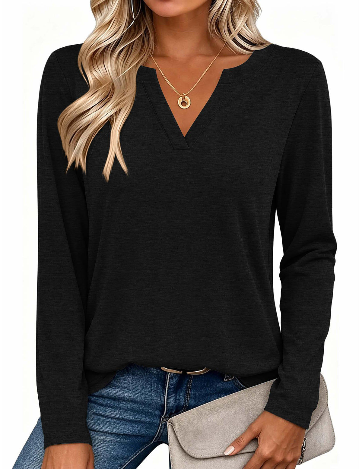 Zeagoo Womens Tops Long Sleeve V Neck Tee Shirts Cute Dressy Casual Jansha Store
