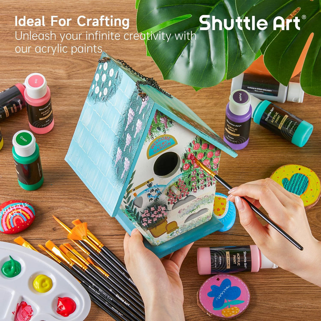 Shuttle Art Acrylic Paint, 36 Colors Acrylic Paint Set with Brushes & Palette, 2oz/60ml Bottles, Rich Pigments Non-toxic for Artists Kids & Adults, Painting on Canvas Rocks Ceramic Wood Jansha Store