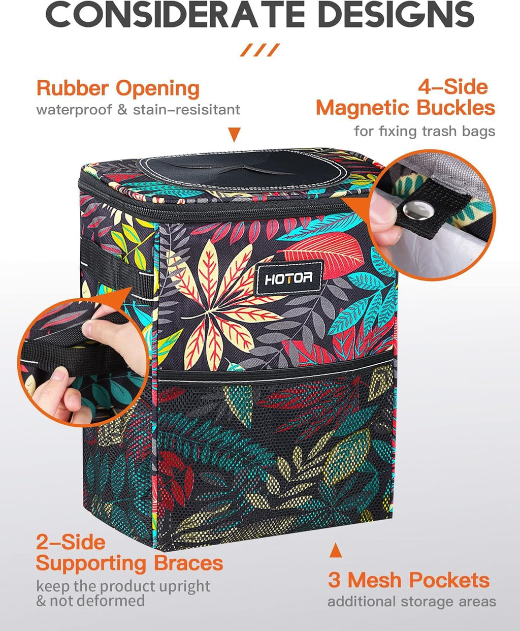 HOTOR Car Trash Can, Leakproof Car Organizer, 2-Gallon, Black Jansha Store