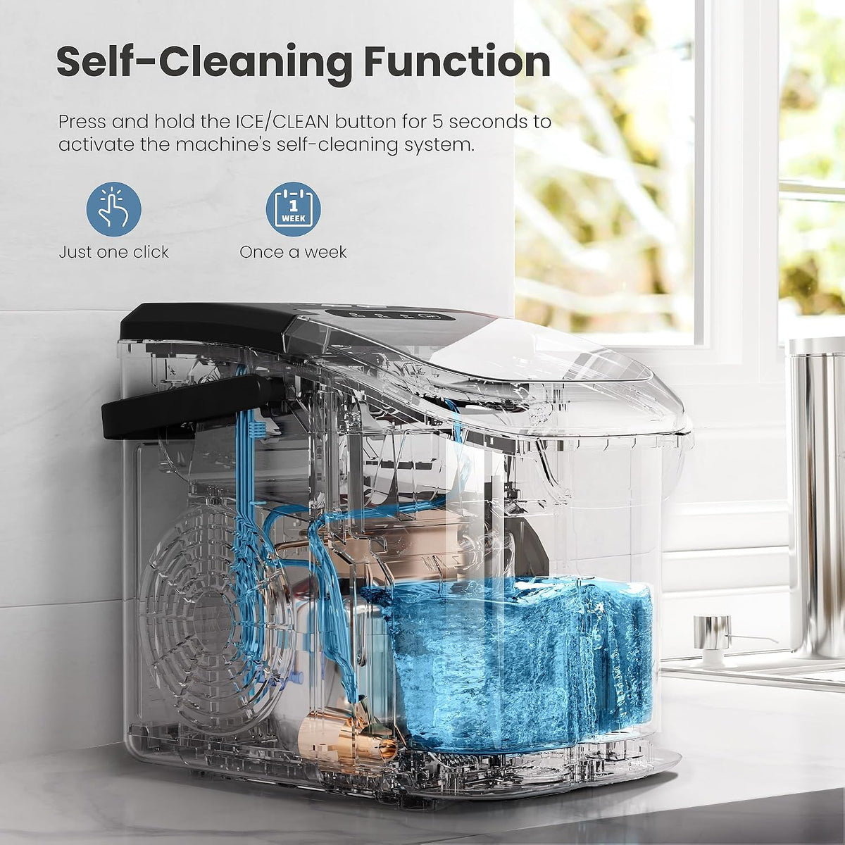 Crzoe Countertop Ice Maker, 26Lbs/24H,2 Sizes of Ice, Self-Cleaning,Black Jansha Store