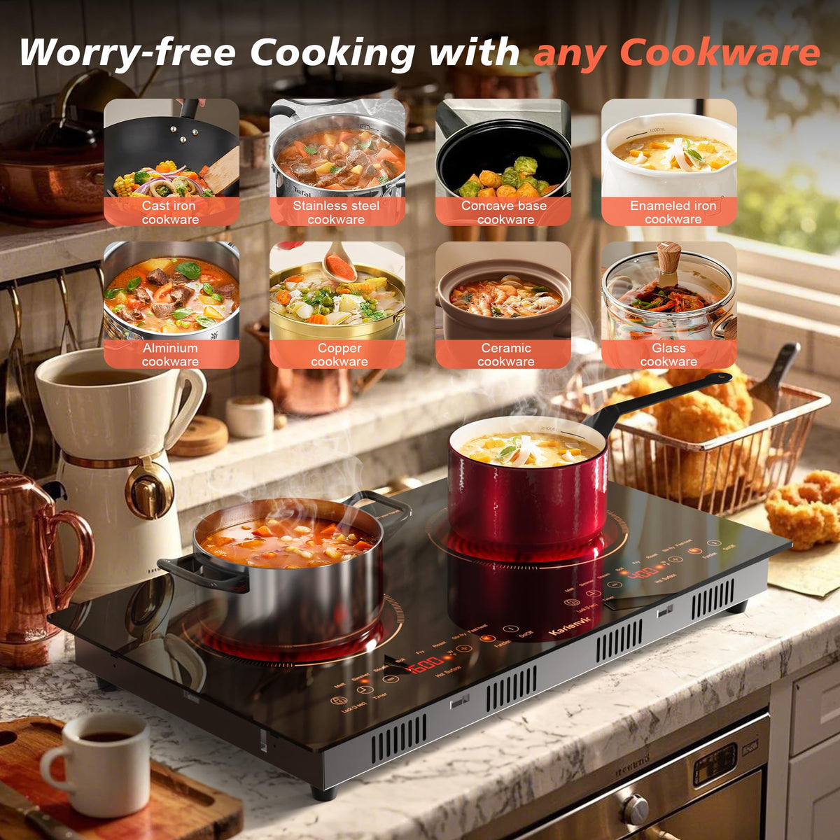 2 Burner Electric Cooktop 110V, 2000W, 24" Countertop & Built-in Jansha Store