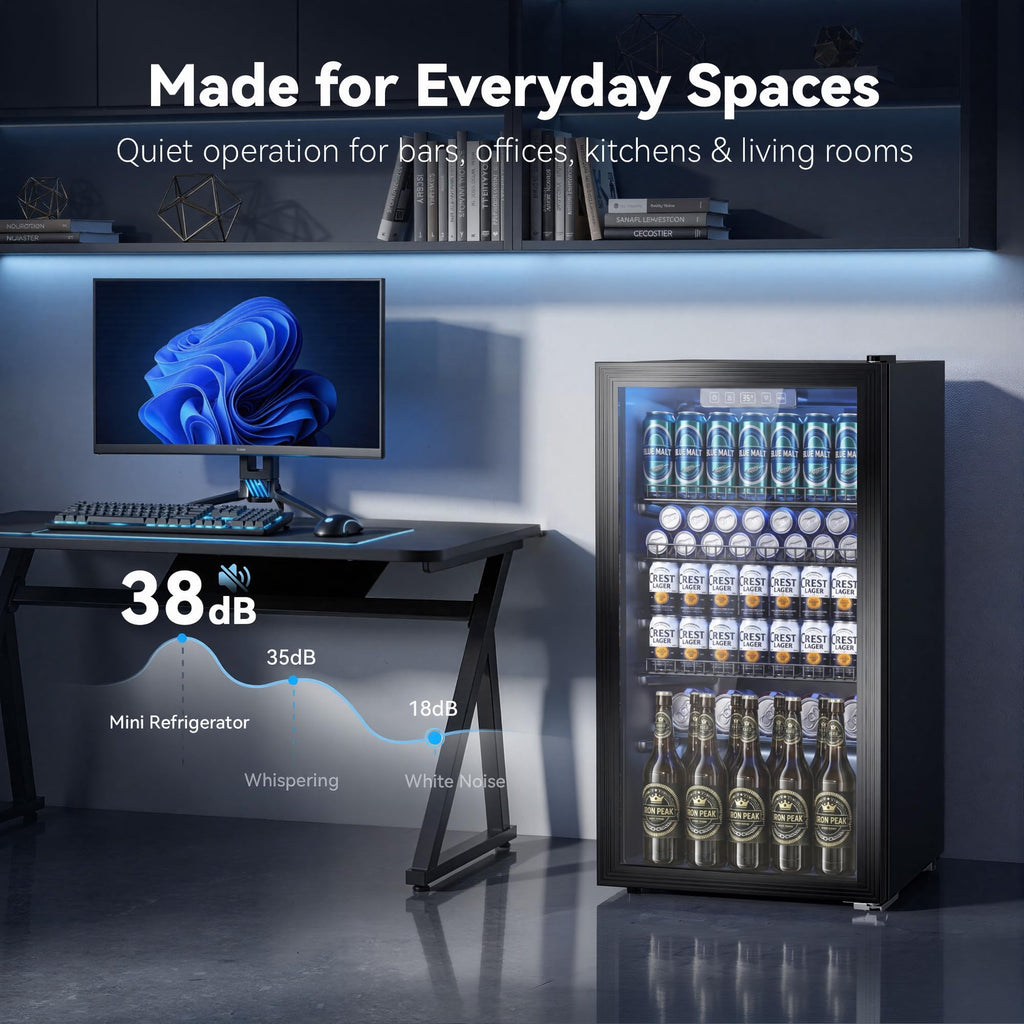 130 Can Beverage Refrigerator, 3.2 Cu.ft Fridge, Glass Door Jansha Store
