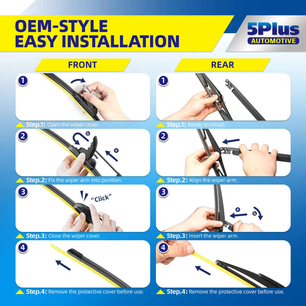 5 PLUS 20" Wiper Blades 2 Pack for J/U HOOK Front Arms,Premium All-Seasons Jansha Store