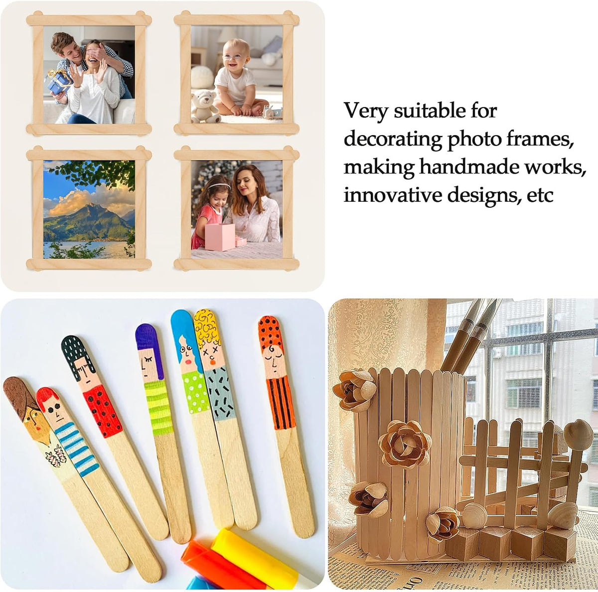 KTOJOY 200 Pcs Craft Sticks Ice Cream Sticks Natural Wood Popsicle Craft Sticks 4.5 inch Length Treat Sticks Ice Pop Sticks for DIY Crafts Jansha Store
