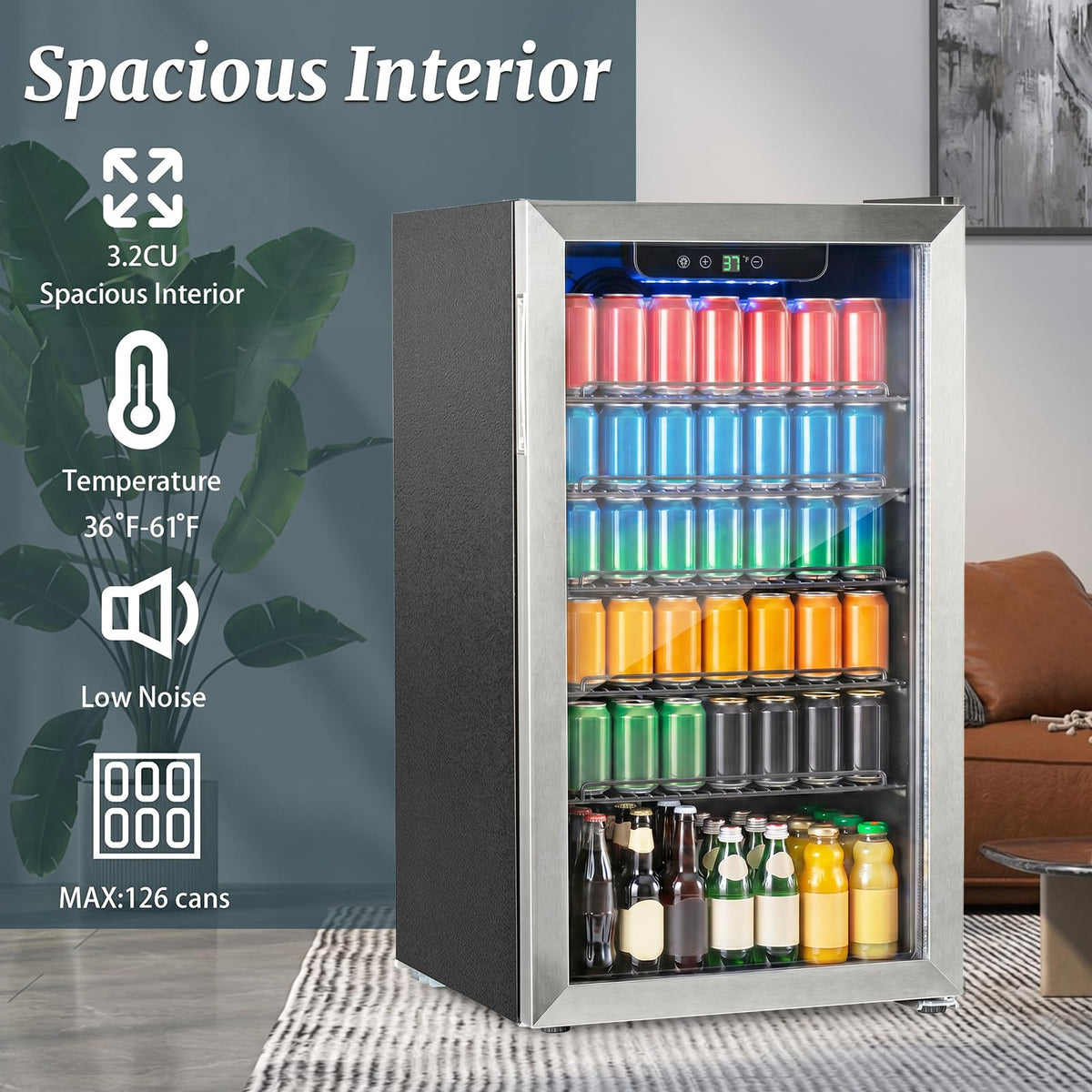 DOGHLY 1.7 Cu.ft Mini Fridge Glass Door, 72 Cans Beverage Refrigerator Jansha Store