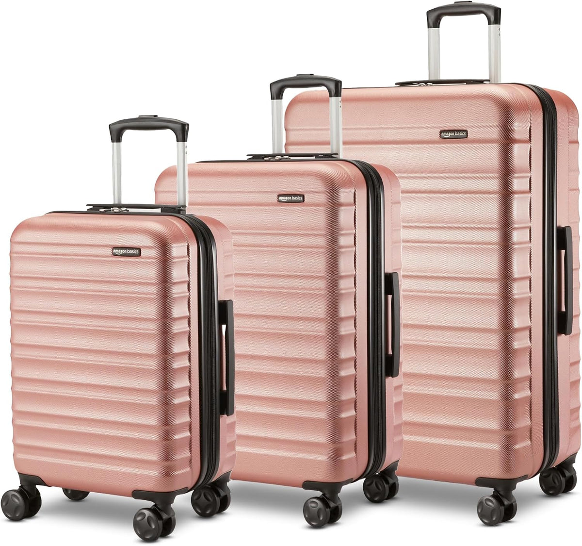 Amazon Basics 3-Piece Hardshell Suitcases Set (21", 26", 30"), Expandable For Up to 25% More Space, With Scratch-Resistant Finish, Four Multi-Directional Wheels, Rose Gold Jansha Store
