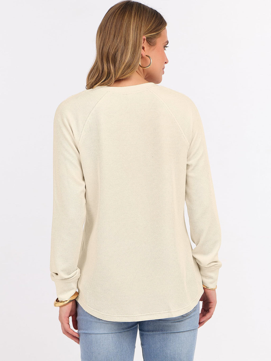 ANRABESS Women's Waffle Knit Henley Top Long Sleeve Shirts Jansha Store