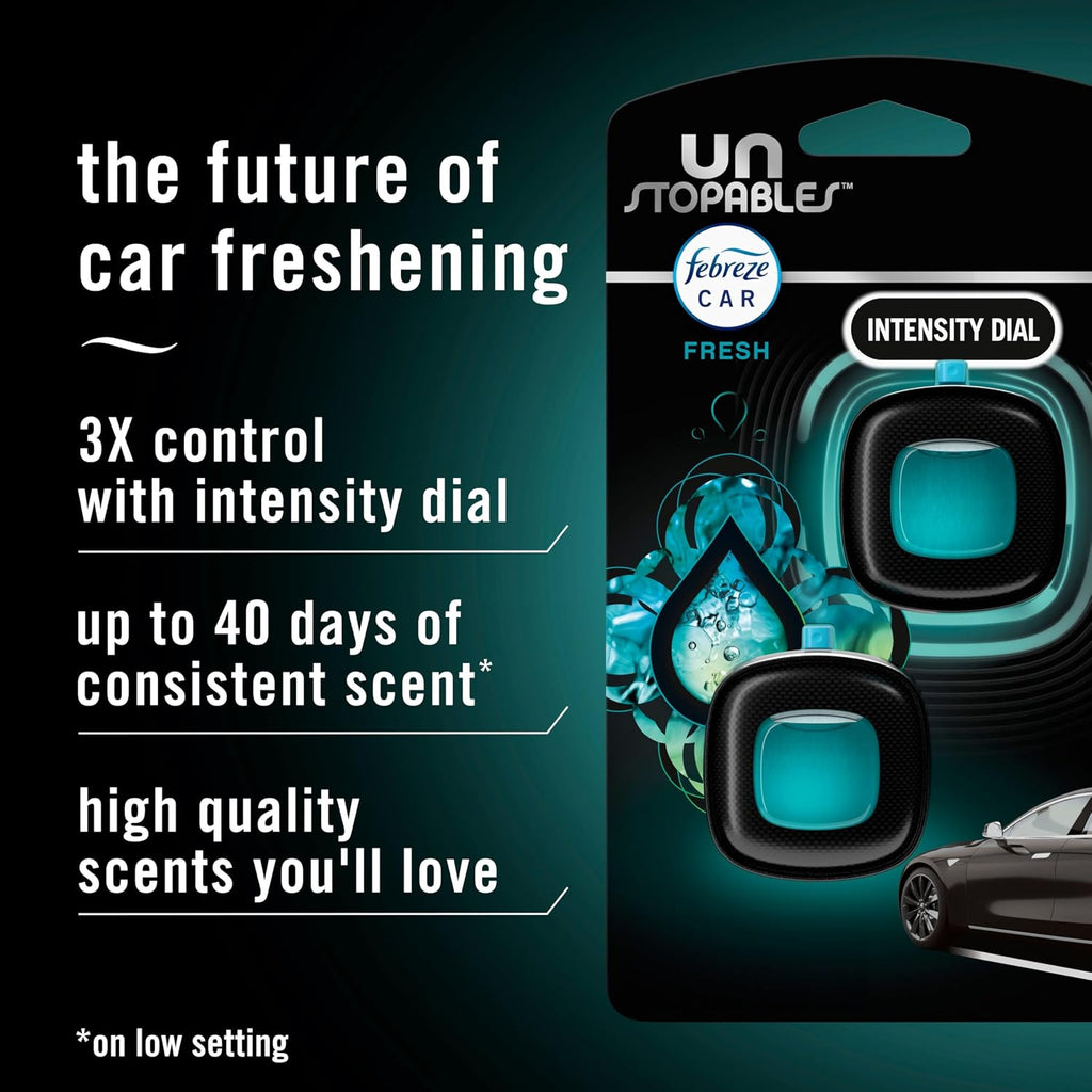 Febreze Car Air Freshener, Odor-Fighting Automotive Vent Clip, Scented Car Accessories, Long Lasting for Strong Odors, Unstopables Fresh Scent, .07 fl oz, 4 Count Jansha Store
