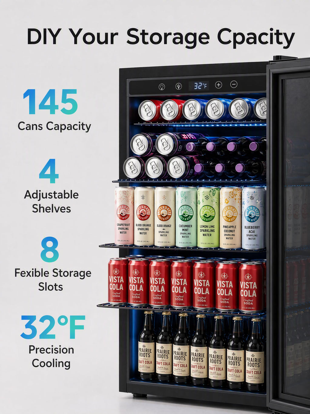 Icyglee 126 Can Mini Fridge, 3.2 Cu.Ft Beverage Refrigerator, Drink Cooler Jansha Store