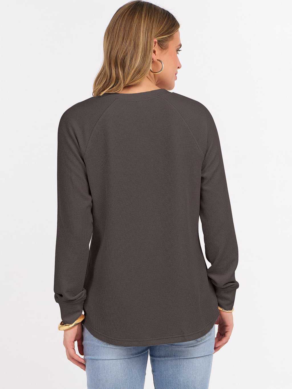 ANRABESS Women's Waffle Knit Henley Top Long Sleeve Shirts Jansha Store