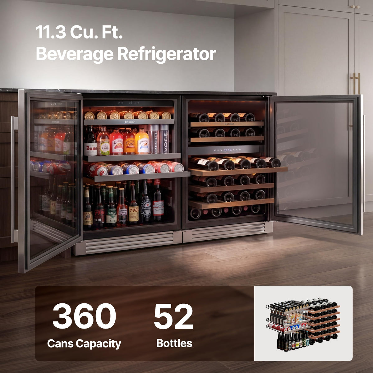 Ca'Lefort 24'' Beverage Refrigerator, 180 Can Beverage Fridge Under Counter Jansha Store