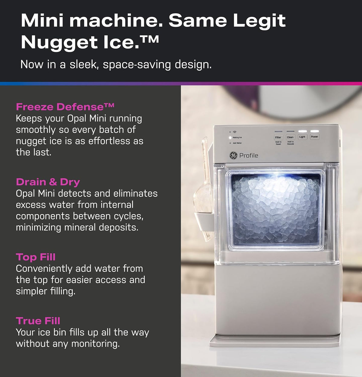 GE Profile Opal Mini Nugget Ice Maker, Portable Countertop Pellet Ice Machine, Soft Chewable Ice, 36 lbs Per Day, Top Fill Water Reservoir, 2 lb Bin, 6 Pack Descaler & Scoop Included, Stone Grey Jansha Store