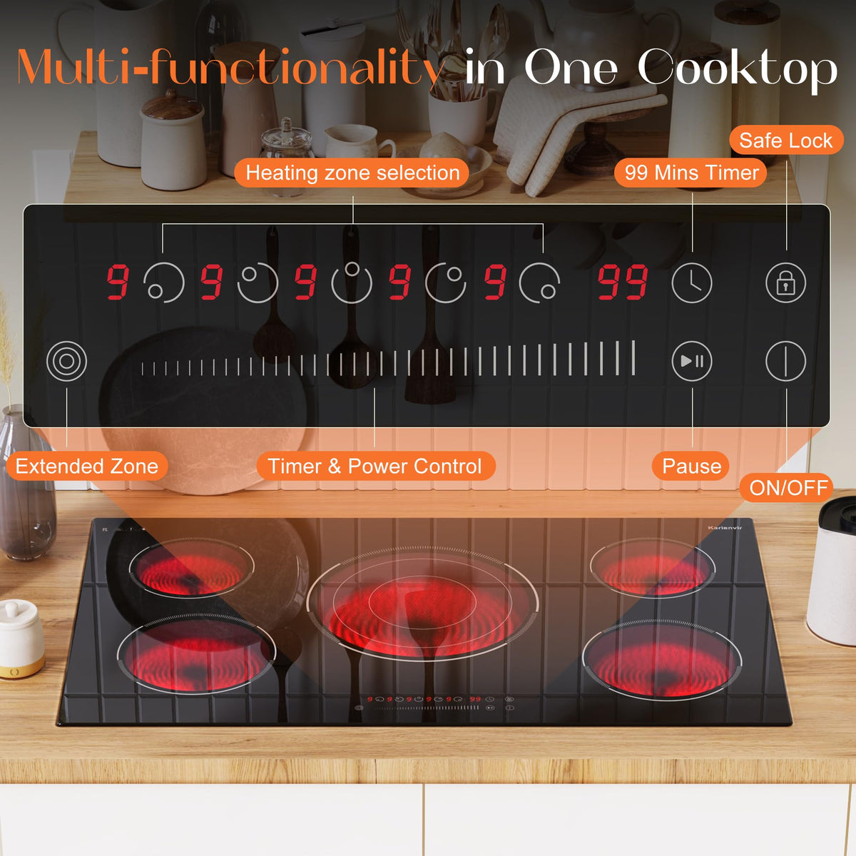 2 Burner Electric Cooktop 110V, 2000W, 24" Countertop & Built-in Jansha Store