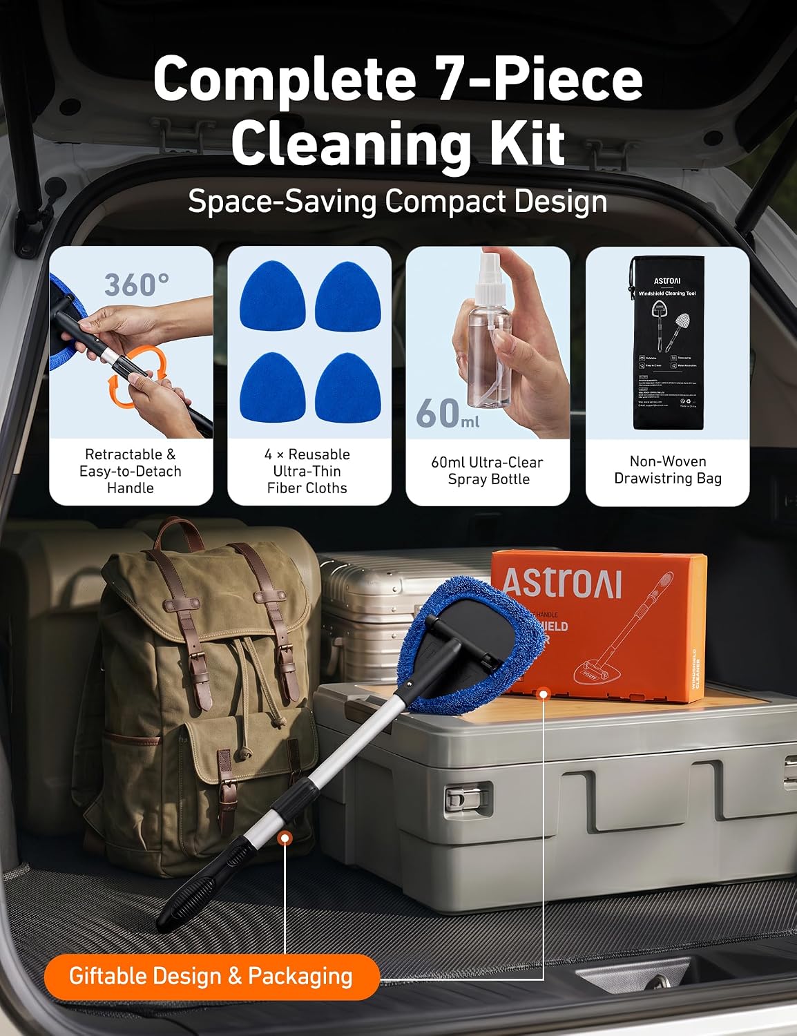 AstroAI Windshield Cleaner Tool & Car Interior Detailing Kit, Blue, 21 in Jansha Store